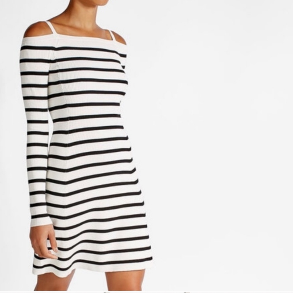 Theory Pirellia St. Prosecco Striped Cold Shoulder Ribbed Dress